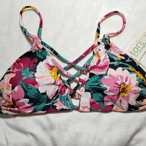 Tori praver swimwear seafoam floral top